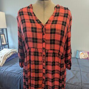 Torrid Pink and Black Plaid High Low Top